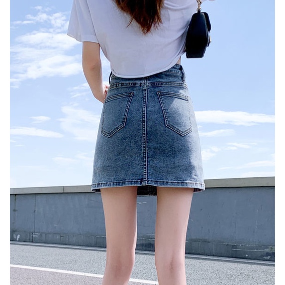 Chân váy jean Chữ A Lưng Cao Dáng Ôm Thời Trang Mùa Hè Hàng Mới 2022 Dành Cho Bạn Nữ
