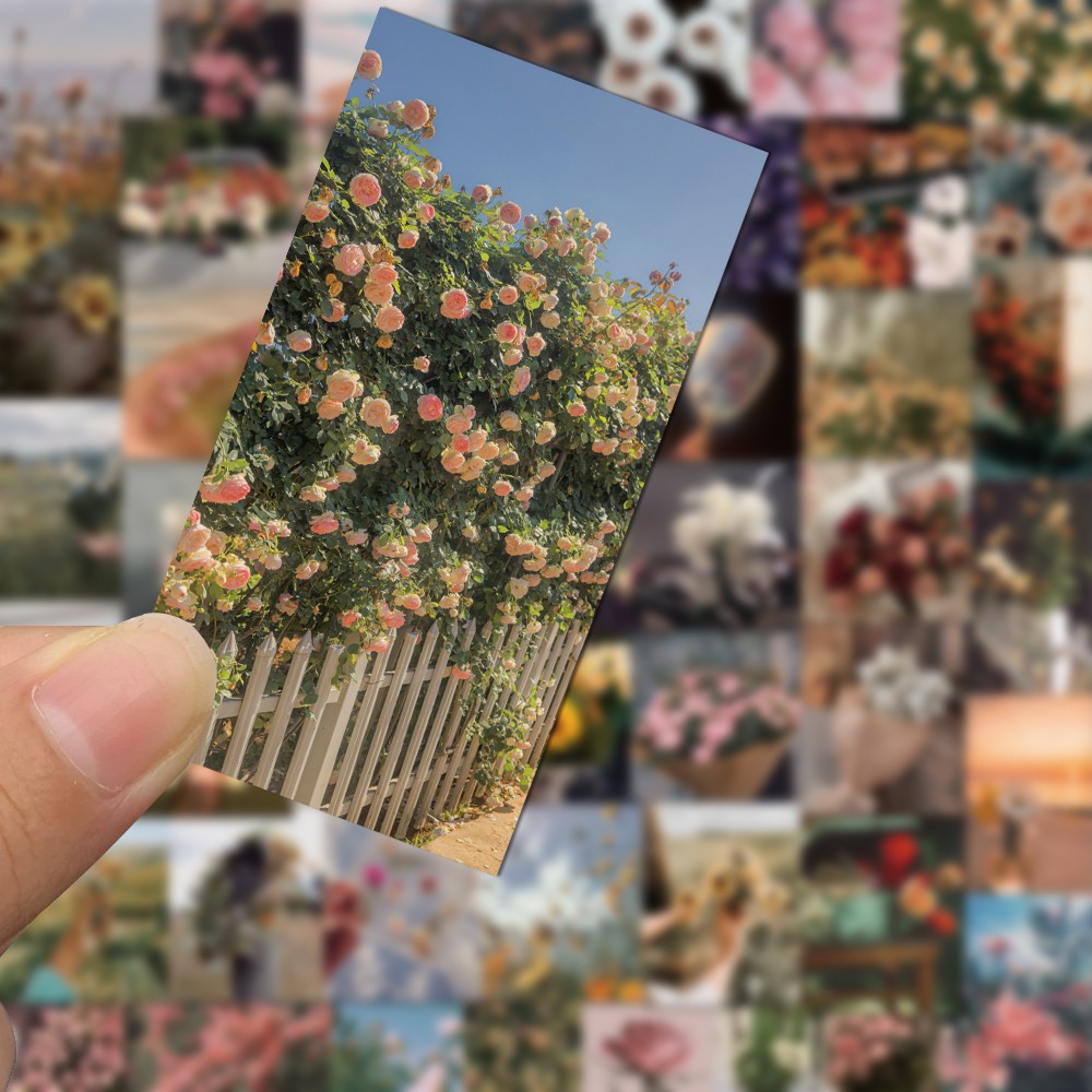 Set 52 Miếng Dán Trang Trí Sổ Tay Họa Tiết Hoa Xinh Xắn Chống Thấm Nước diy