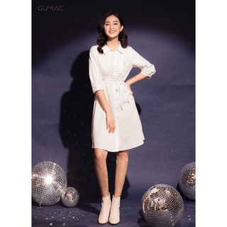 Đầm nữ sơ mi thêu túi gumac ms12018_trang