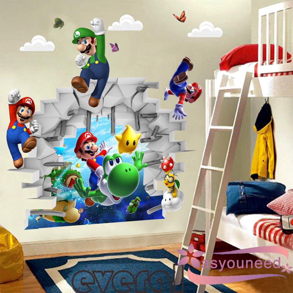 Đề can dán tường trang trí nội thất nhà hình Super Mario 3D đẹp mắt