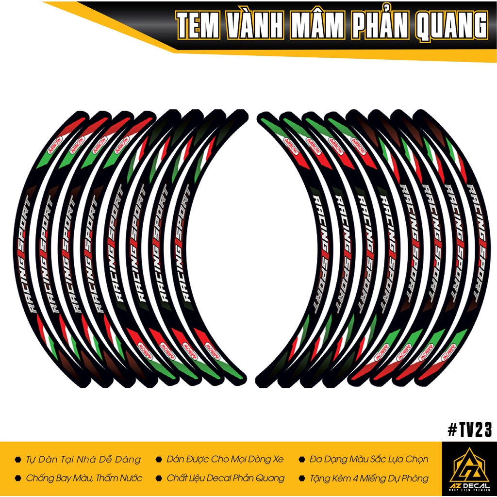 Decal Dán Mâm Xe Racing Sport | TV23 | Tem Dán Vành Xe máy Phản Quang AB Air Blade Sh Exciter Winner V1 150 X V3 NVX....