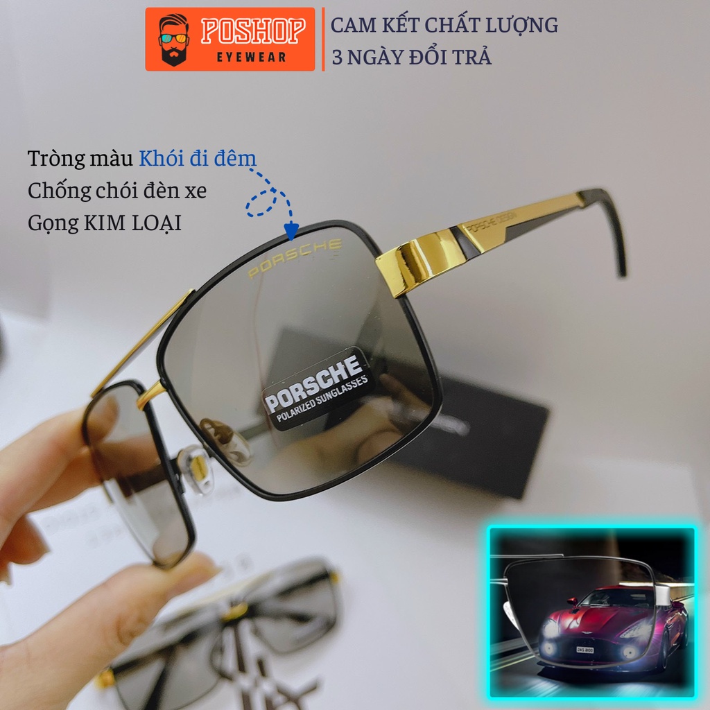 Kính mát nam POSHOP phân cực polaroid chống tia cực tím uv400 thiết kế mắt vuông dễ đeo đi đêm thời trang P8712