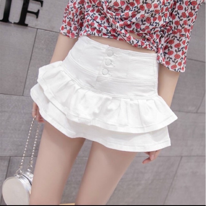 alohashop_Chân váy ngắn lưng cao chất vải kaki 2 tầng có quần trong, form xèo lắm ạ U