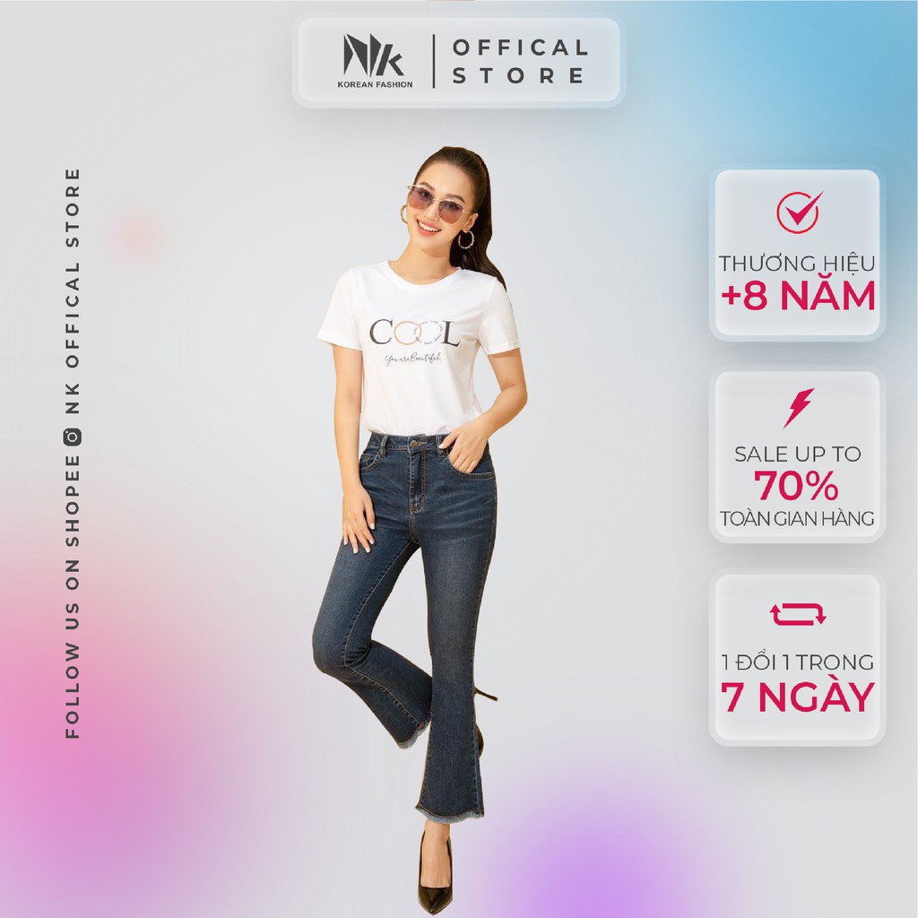 Quần Jeans Nữ Ống Loe NK FASHION Dáng Bó Ống Vảy Tua Rua NKFQU2011015