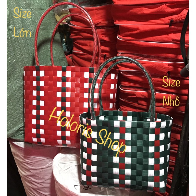 Túi xách đan tay sọc màu / Giỏ xách đan tay sọc màu (ẢNH THẬT 100%)