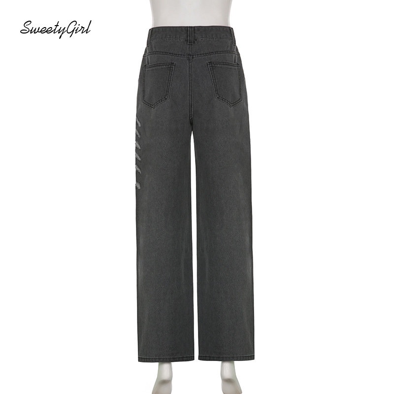 Quần Jean Dài Lưng Cao Dáng Rộng Có Túi Phối Màu Sắc Tương Phản Thời Trang 2022 Cho Nữ