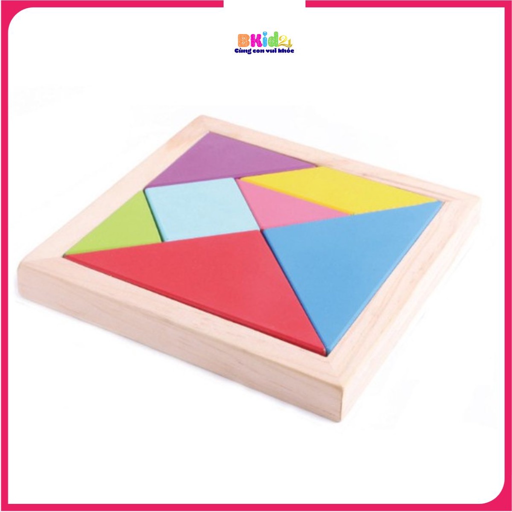 Đồ chơi ghép trí uẩn tangram size 15*15*1.1cm, đồ chơi gỗ an toàn trí tuệ cho bé Bkid21