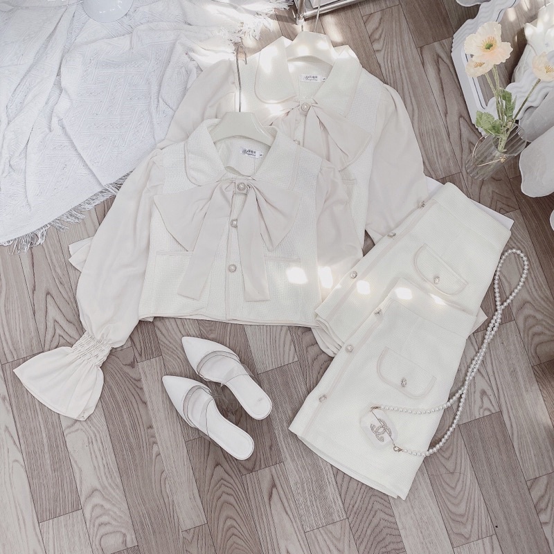 SET DẠ CROPTOP PHỐI CHÂN VÁY DÁNG NGẮN NỮ