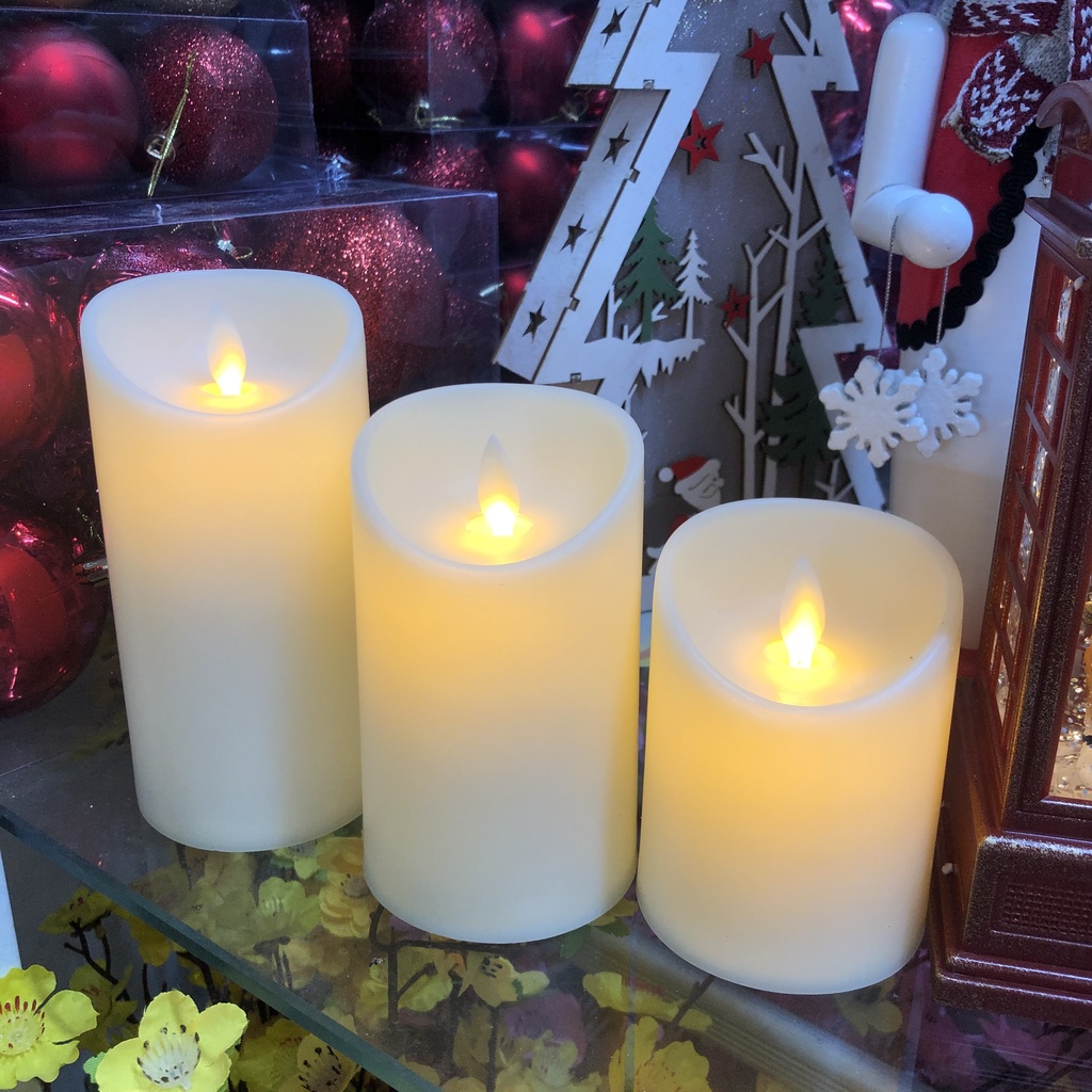 Set 3 nến điện tử trang trí Giáng sinh Noel decor nhà cửa