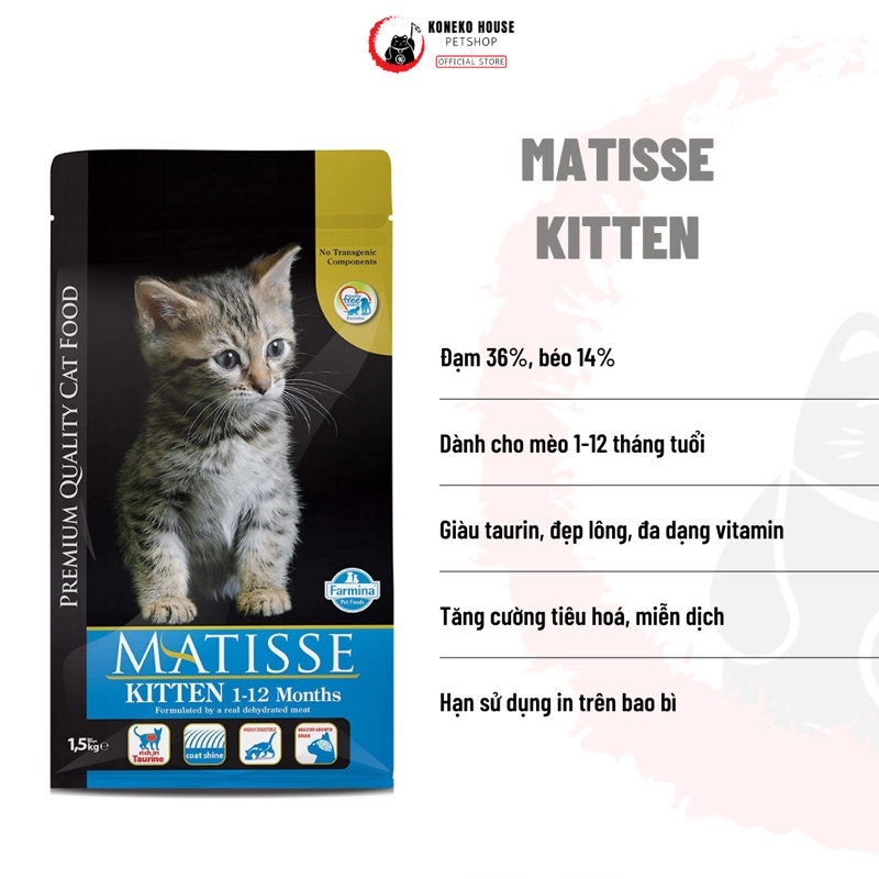 Thức ăn cho mèo - hạt Matisse kitten, cá hồi, gà túi 10kg