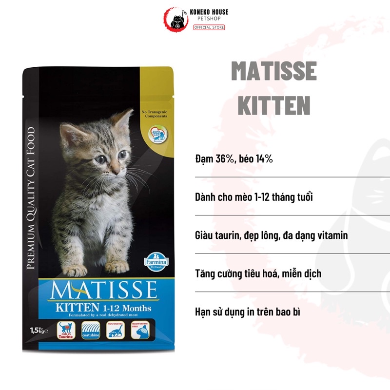 Thức ăn cho mèo - hạt Matisse kitten, cá hồi, gà túi 10kg