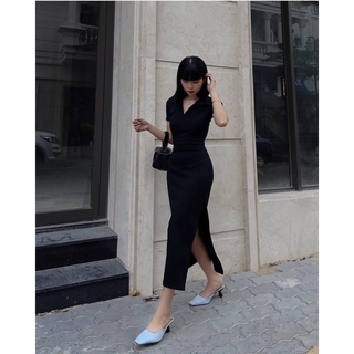đầm len hở lưng dáng dài xẻ đùi