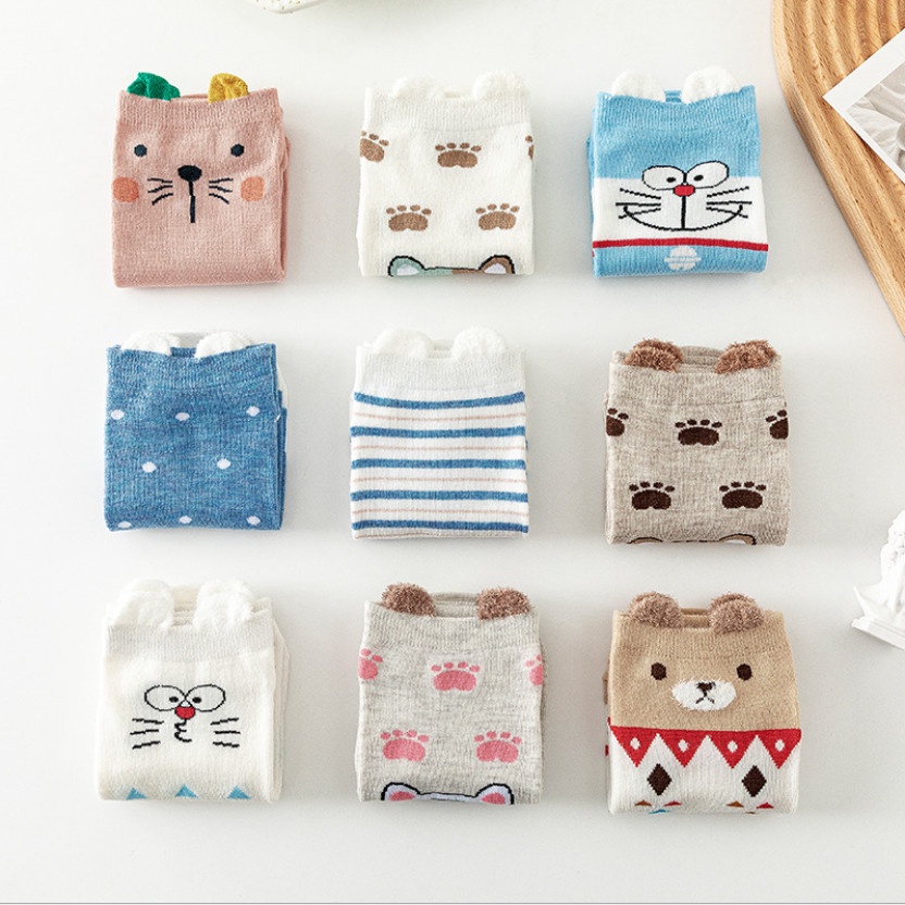 Vớ cotton cổ ngắn hoạt hình 3d dễ thương cho nữ tất xinh khử mùi tốt