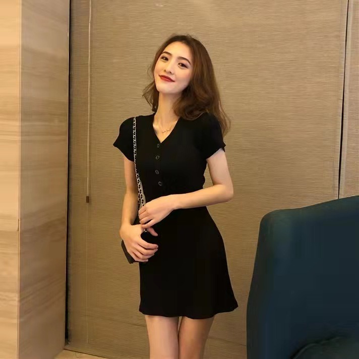 Đầm PERTY dệt kim dáng ôm kiểu retro Hàn Quốc thời trang mùa hè cho nữ