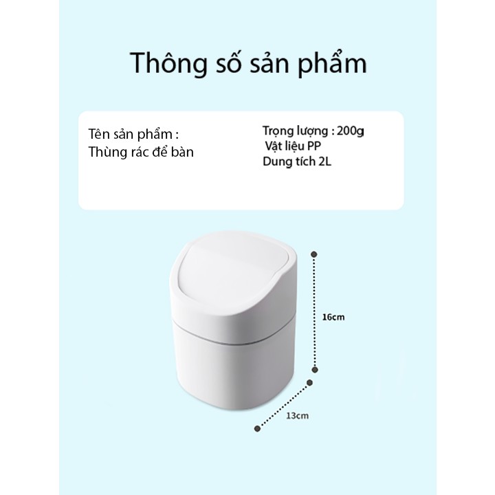 Thùng rác Mini 13x16 cm cao cấp có nắp tiện lợi chất nhựa cứng cáp bền màu