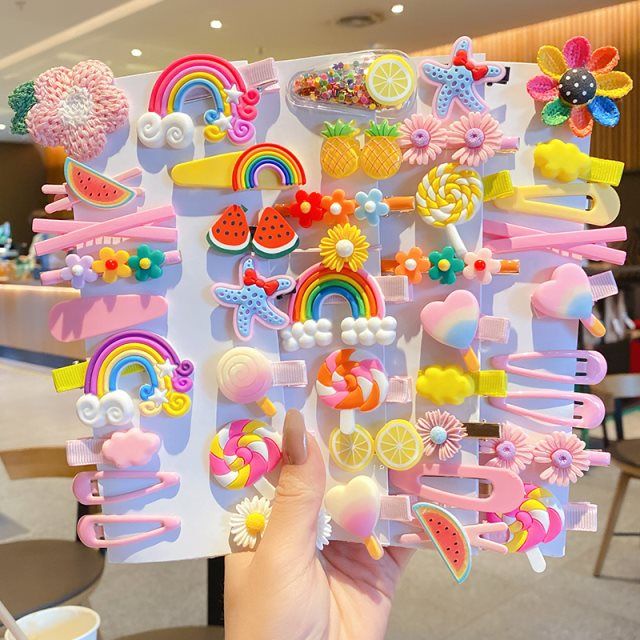 Set 14 Kẹp Tóc Hình Bông Hoa Màu Cầu Vồng Phong Cách Hàn Quốc Cho Bé Gái timetunnel