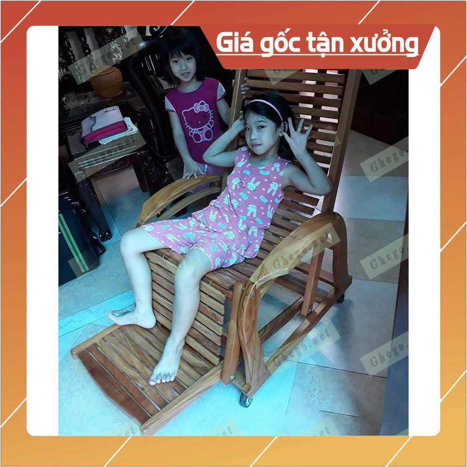 Ghế lười gỗ gõ, Ghế gỗ cho người già sơn Pu cao cấp GTG006