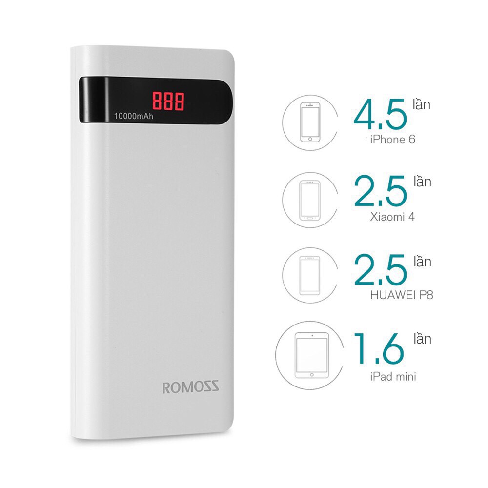 [CHÍNH HÃNG] Sạc Dự Phòng Romoss Sence 4P 10.000mah - Màn Hình Led Model New - Bảo Hành 12 Tháng