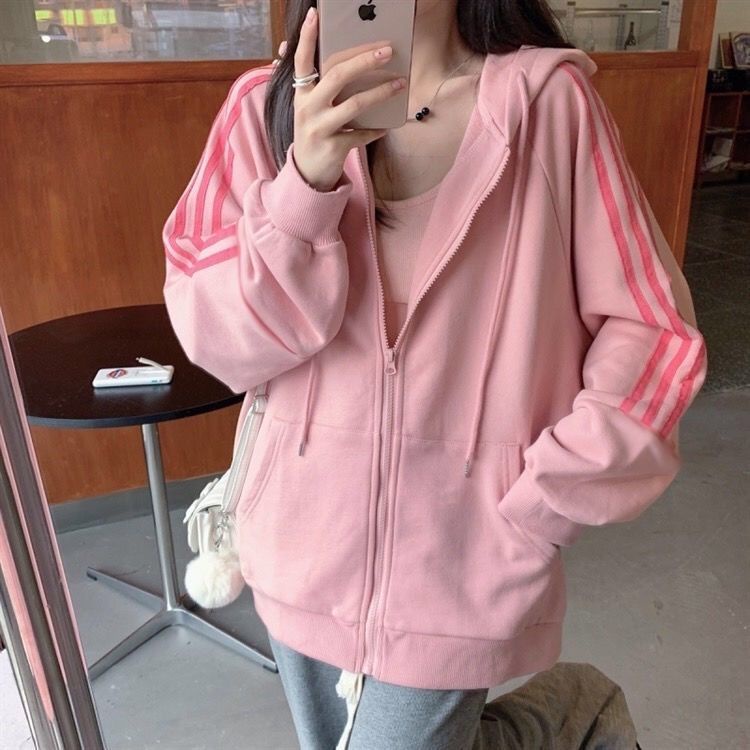 【Yuki】Áo khoác màu hồng siêu xinhhh sọc kẻ tay phong cách Hàn QUốc | BigBuy360 - bigbuy360.vn