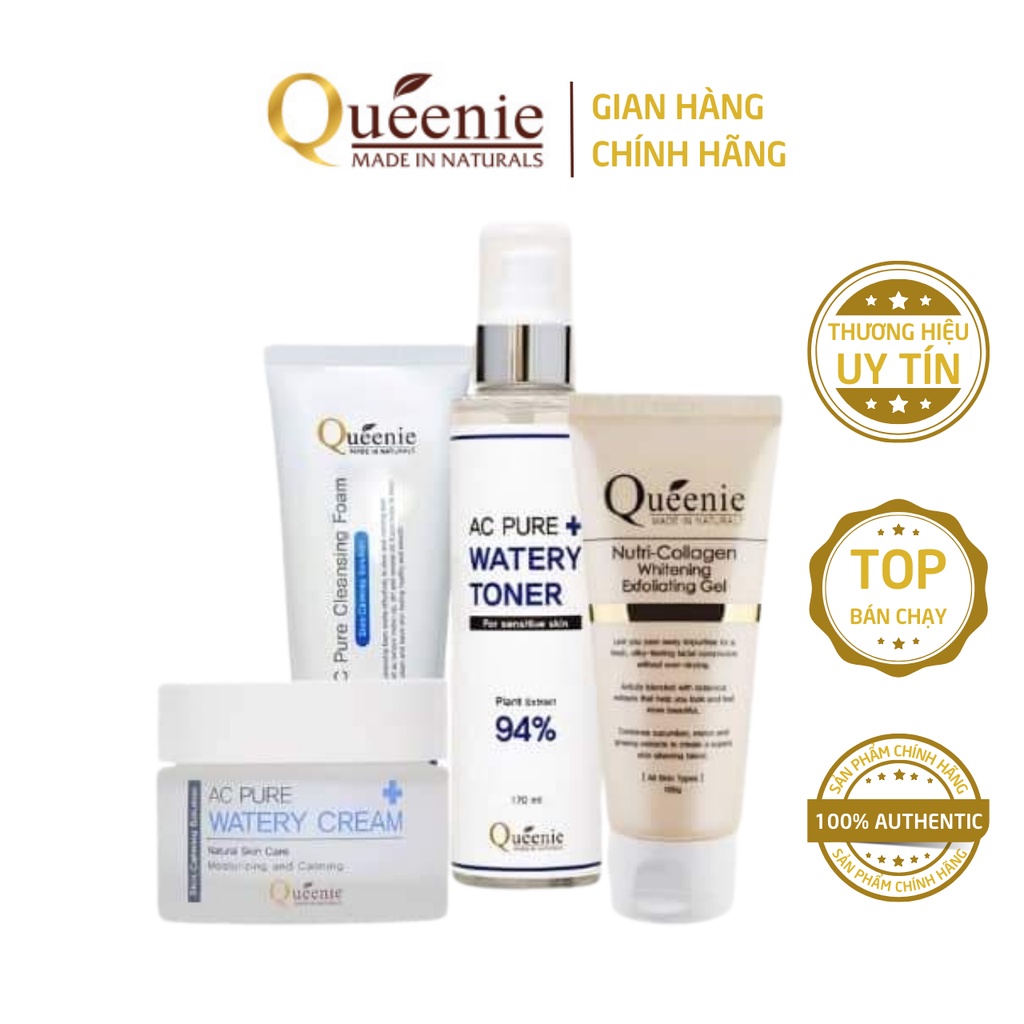 Bộ Mỹ Phẩm Dưỡng Trắng Da Queenie Làm Sạch Sâu, Cấp Ẩm Bổ Sung collagen 4 Sản Phẩm