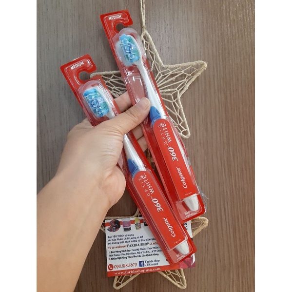BỘ 4 CÂY BÀN CHẢI ĐÁNH RĂNG COLGATE 360 OPTIC WHITE TỪ MỸ. MEDIUM lông bàn chải mềm.