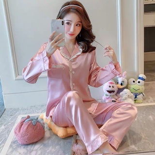 SNU652 - BỘ LỤA PYJAMA NỮ DÀI TAY VIỀN BÈO