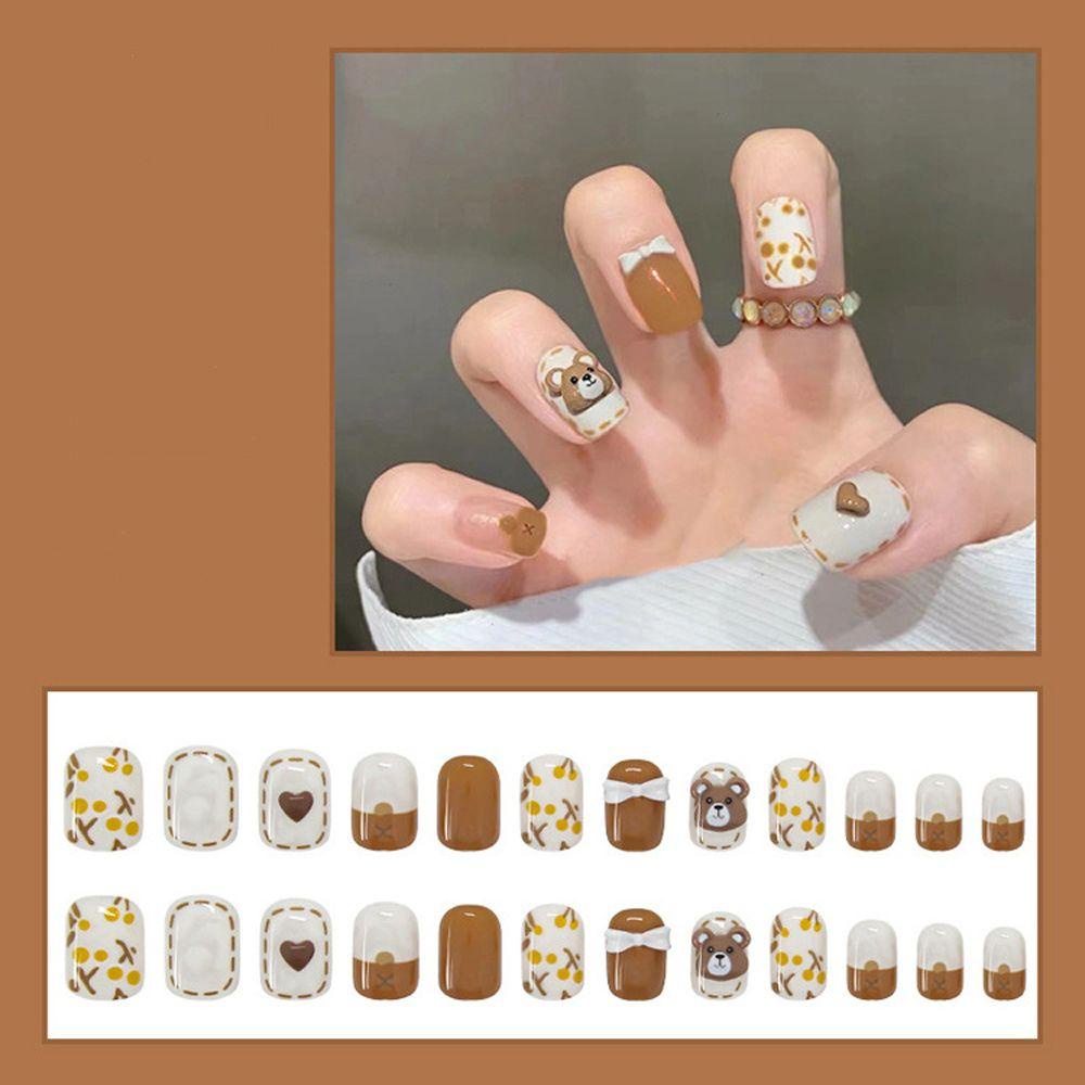 Bộ Móng Tay Giả Ngắn Hình Gấu Hoạt Hình Dễ Thương