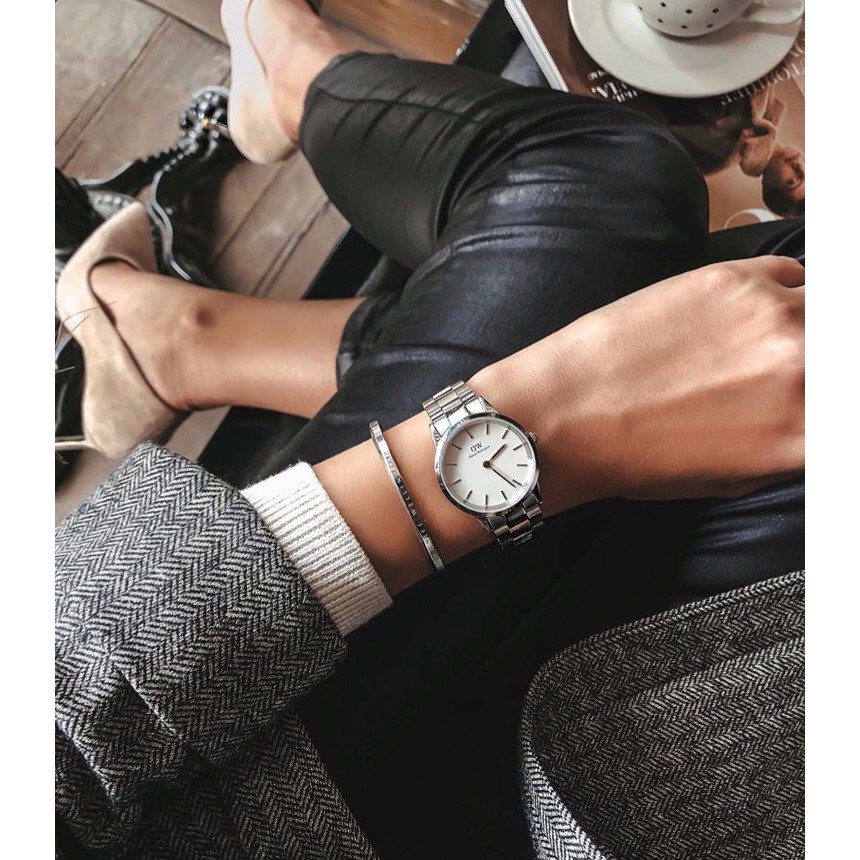 Đồng hồ Dây Iconic Nam Nữ Daniel Wellington Dây Bạc - Mặt Đen - Đủ Size 28mm 32mm 36mm