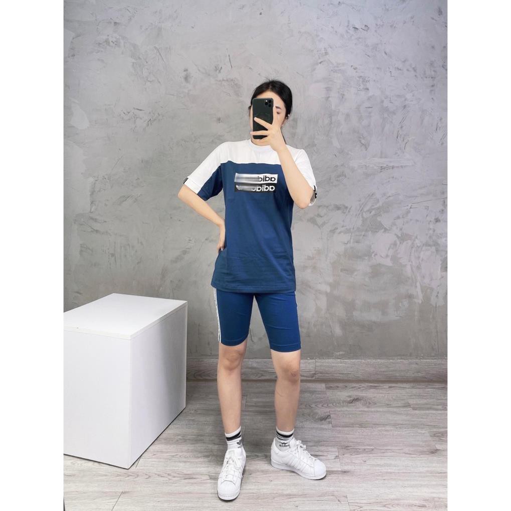 CBS Lin Color Block Blue [HÌNH MẪU SHOP CHỤP] - Áo Thun Nữ Xanh Phối Vai Trắng