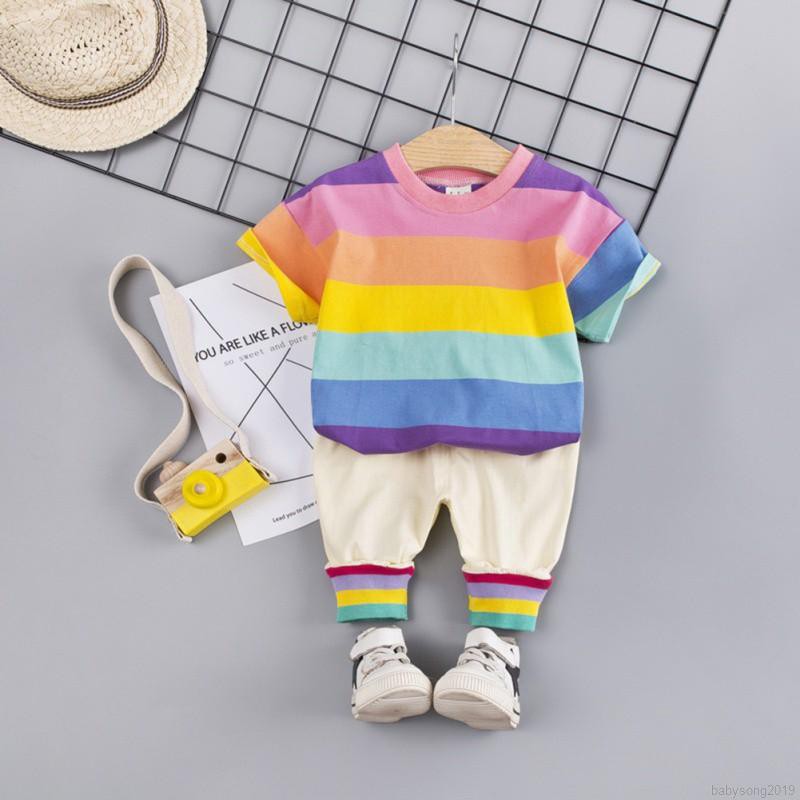 Set Áo Thun Cầu Vồng + Quần Short Hợp Thời Trang Cho Bé