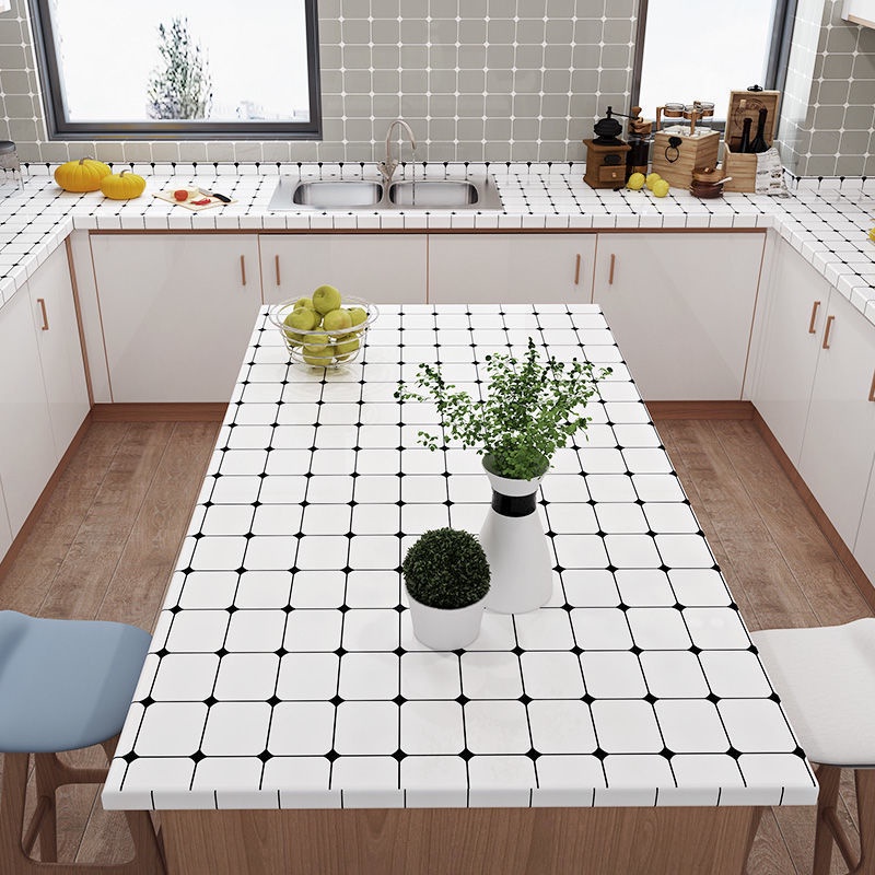Giấy dán bếp tráng nhôm cách nhiệt Ô CHÉO CHẤM ĐEN khổ 60cm 1 mét