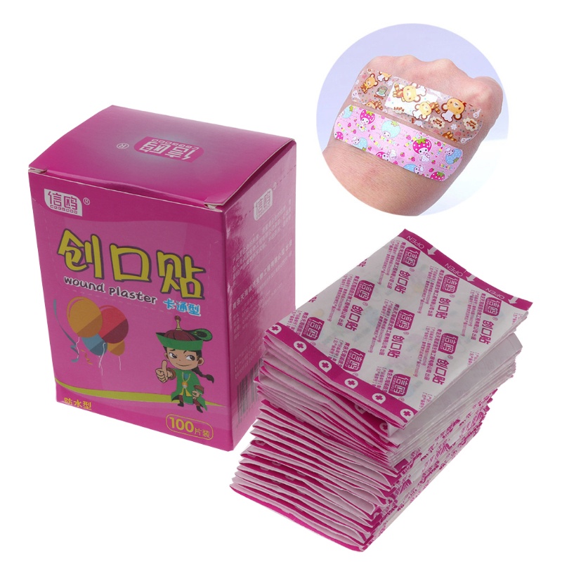 Bộ 100 Băng Keo Dán Vết Thương Chống Nước Thoáng Khí Họa Tiết Hoạt Hình