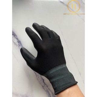 Găng tay sợi poly phủ PU lòng bàn tay màu đen