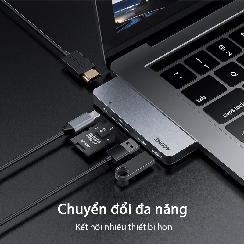 USB HUB Chuyển Đổi Acome AHT600 Dành Cho Macbook Chất Liệu Kim Loại Cao Cấp USB 3.0