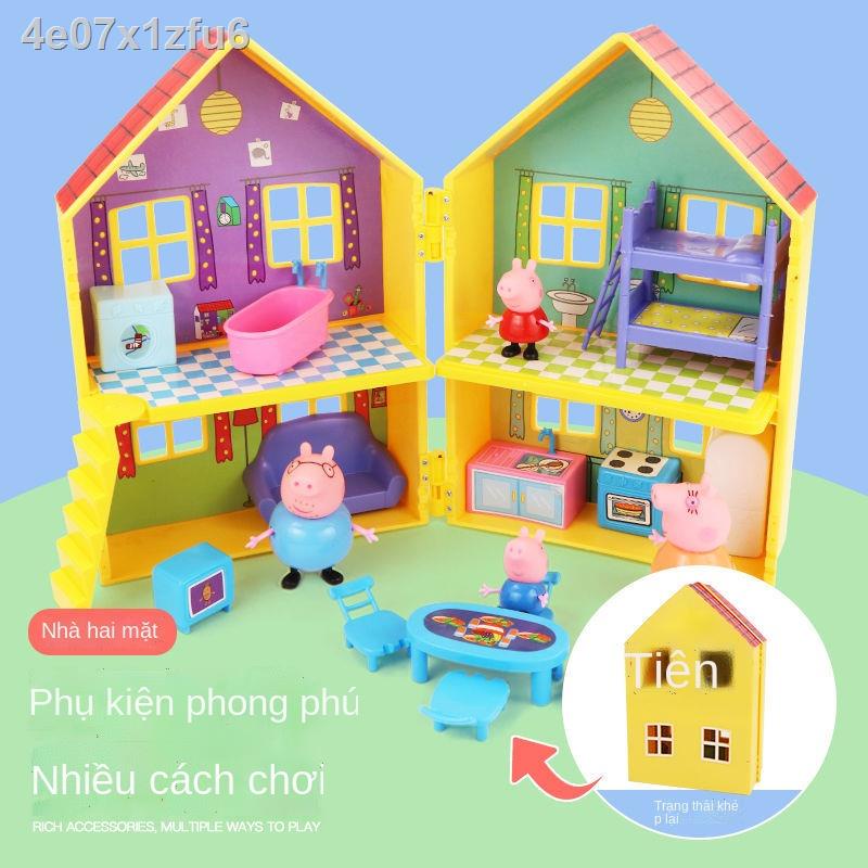 ❈ ✖ ❁▦Đồ chơi Peppa Pig Little Một gia đình bốn người Nhà trẻ em đầy đủ nhân vật Bộ cô gái xe