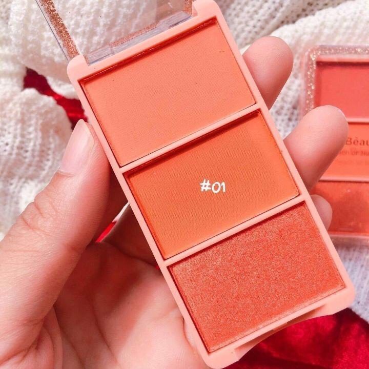 Má hồng 3 ô Kiss Beauty Peach Of Blush màu sắc trẻ trung, năng động, nhỏ gọn nội địa Trung | BigBuy360 - bigbuy360.vn