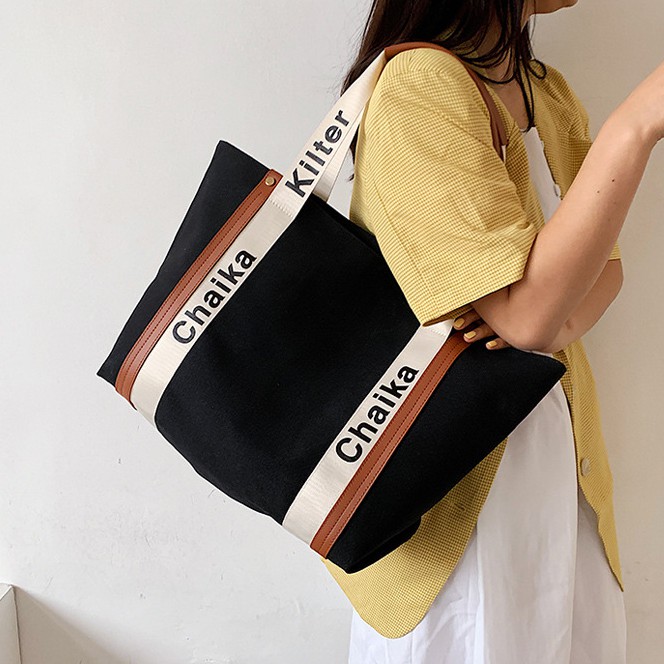 Túi Tote Vải Canvas Cỡ Lớn In Chữ Kiểu Hàn Quốc 2021