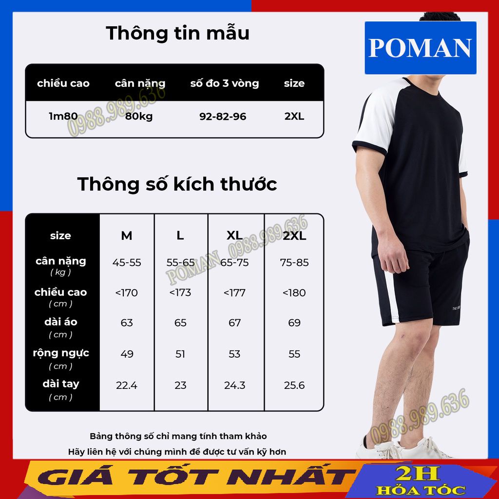 Bộ Thể Thao Nam Đồ Bộ Quần Áo mùa hè cộc tay cao cấp phối màu BO01 - POMAN