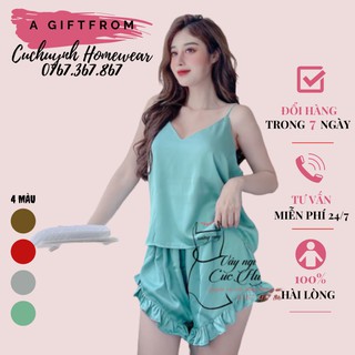 Bộ ngủ nữ Cúc Huỳnh mã BN0016 Đồ ngủ lụa bigsize từ 40-80kg mặc thoải mái, thiết kế 2 dây thoáng mát thấm hút tốt