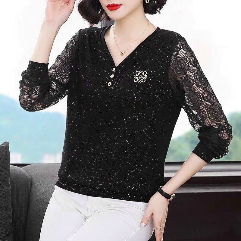HÀNG NHẬP - ÁO THUN KIM TUYẾN CỔ TIM PHỐI TAY REN