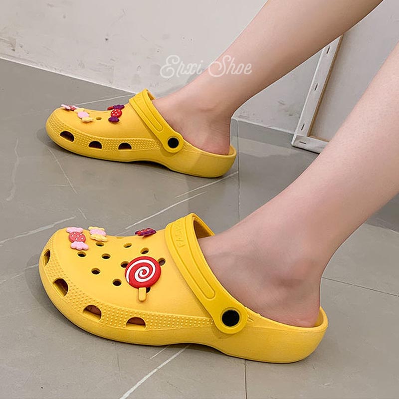 Giày Búp Bê Đế Bằng Chống Thấm Nước Đính Hoa Và Kẹo Mút Dễ Thương Cho Nữ