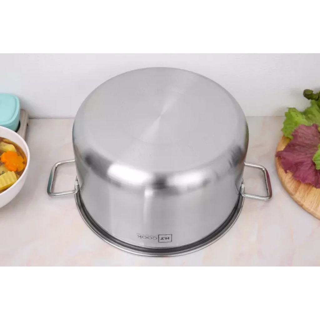 Nồi luộc gà cao cấp HT cook 1 đáy inox 430 nắp inox ( 26cm/28cm/32cm ) dùng được tấc cả các loại bếp.Tặng 2 vá canh inox