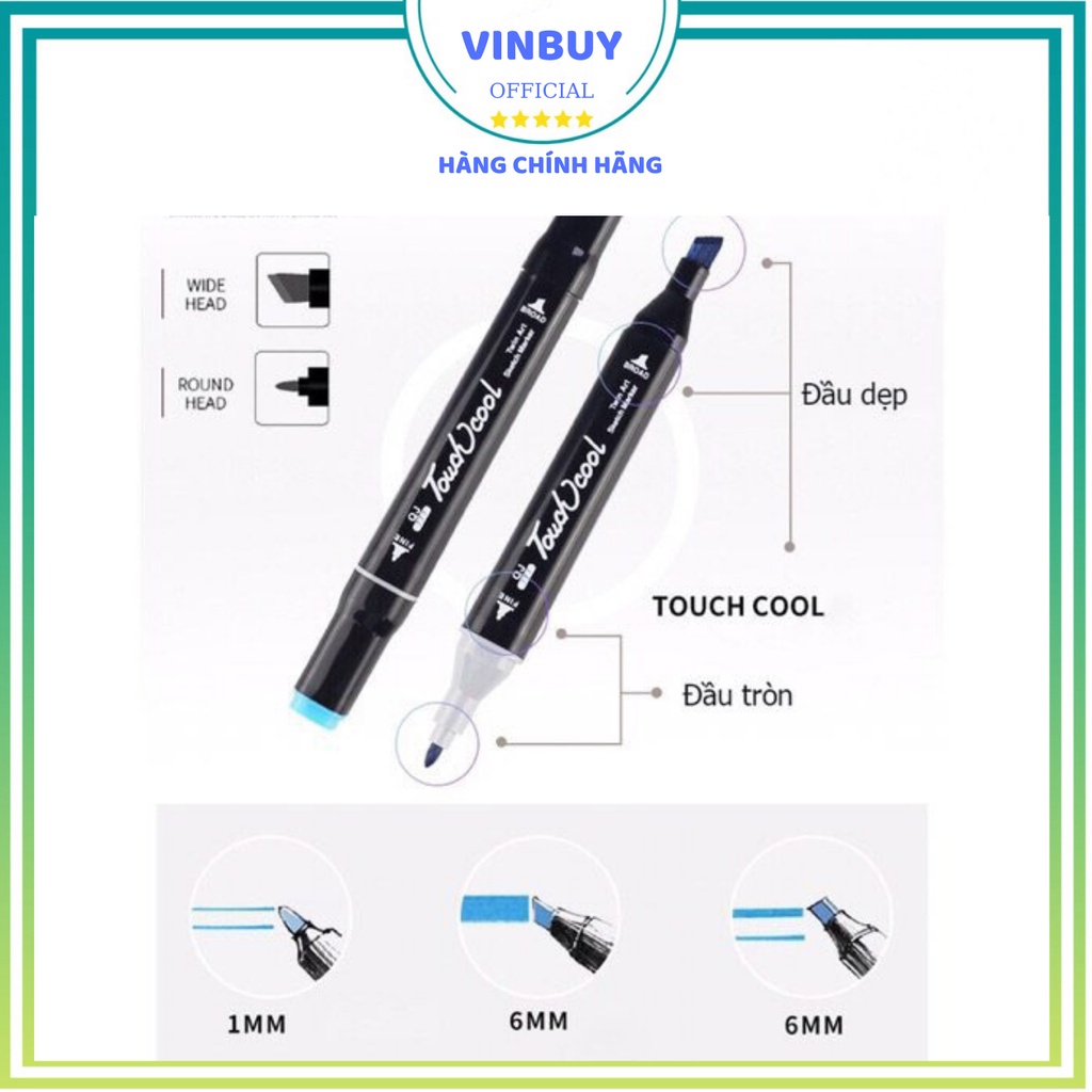 Bút Marker, Màu TouchCool Túi Vải Màu Chuyên Nghiệp Bộ 30/40/60/80 - Tặng Kkay Nhựa + 2 Bút Line + Bảng Màu - Chính Hãng