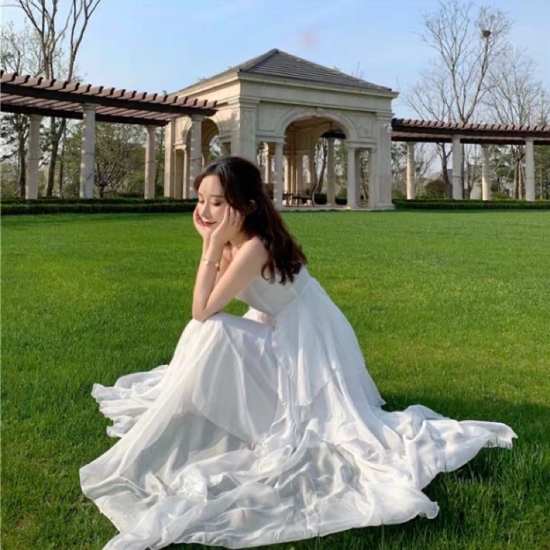Đầm hai dây maxi công chúa phong cách pháp