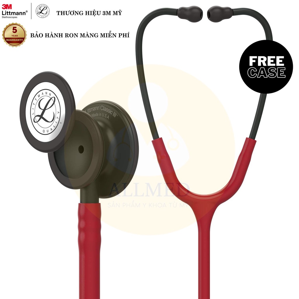 Ống nghe Littmann® Classic III ™ màu Black-Finish Burgundy 5868 (Limited)