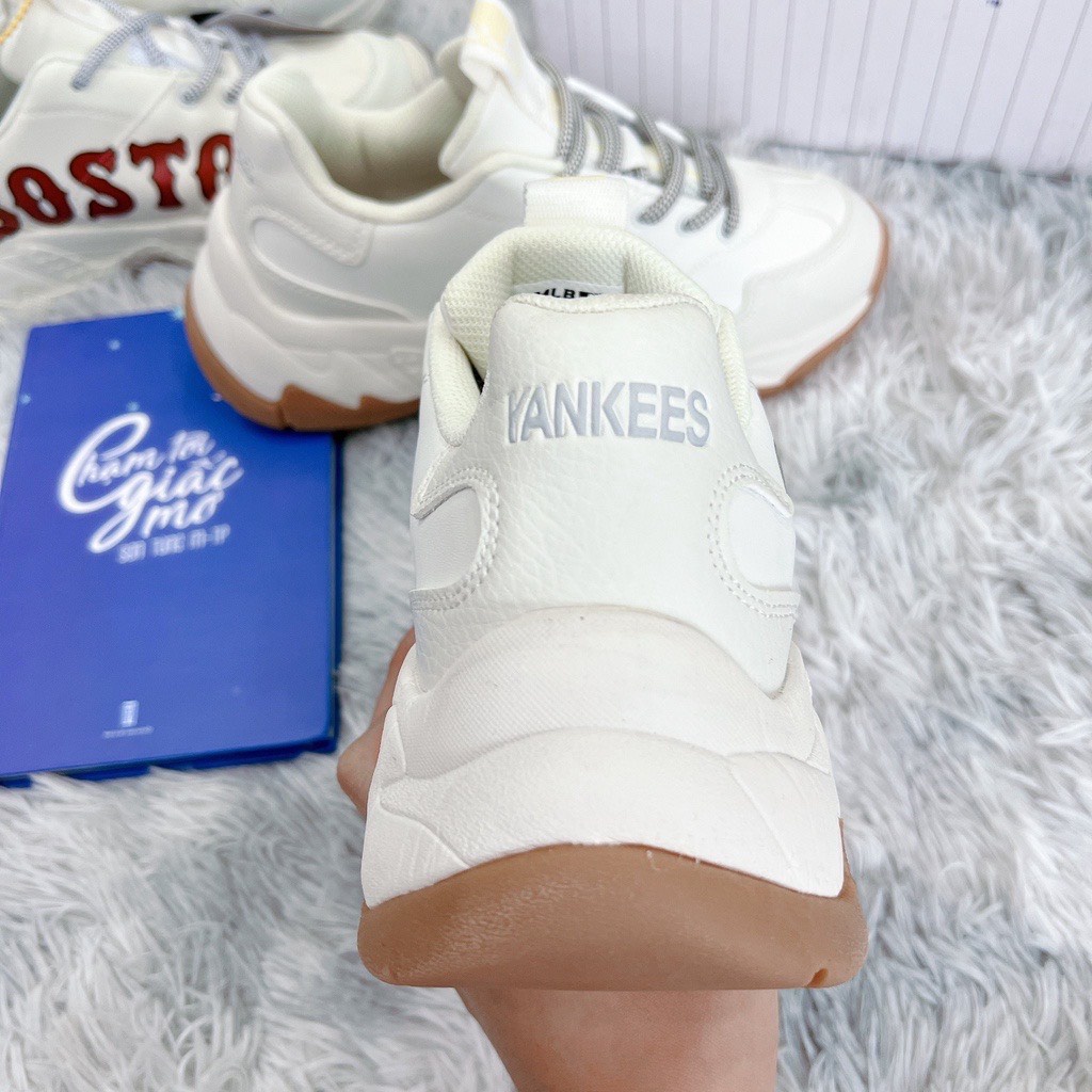 Giày MLB NY đế nâu da bò hack chiều cao 5cm hàng 1-1 cao cấp siêu hót 2023 full box bill