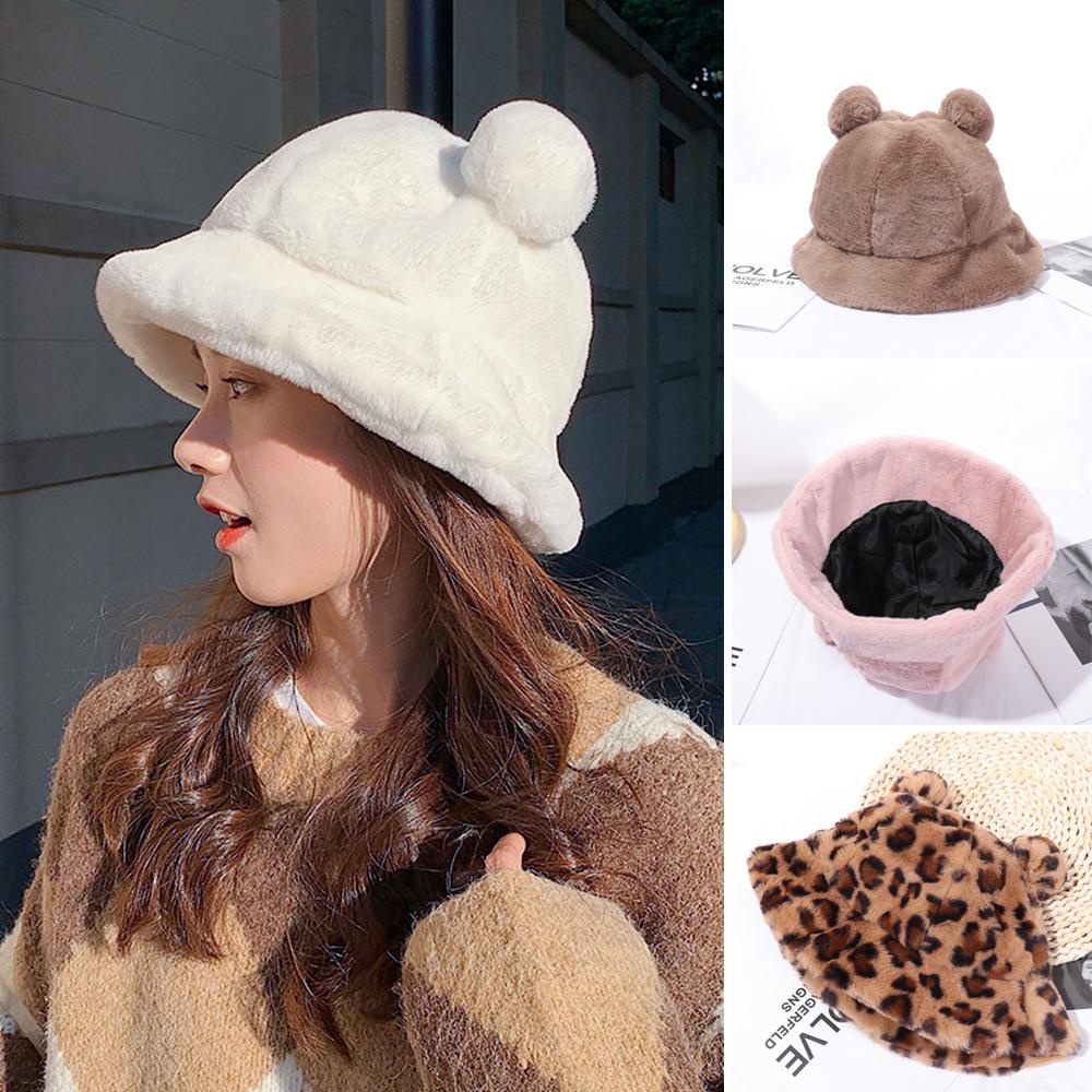 Nón Bucket Chất Liệu Lông Mềm Mại Hoạ Tiết Da Báo Thời Trang Mùa Đông Cho Nữ