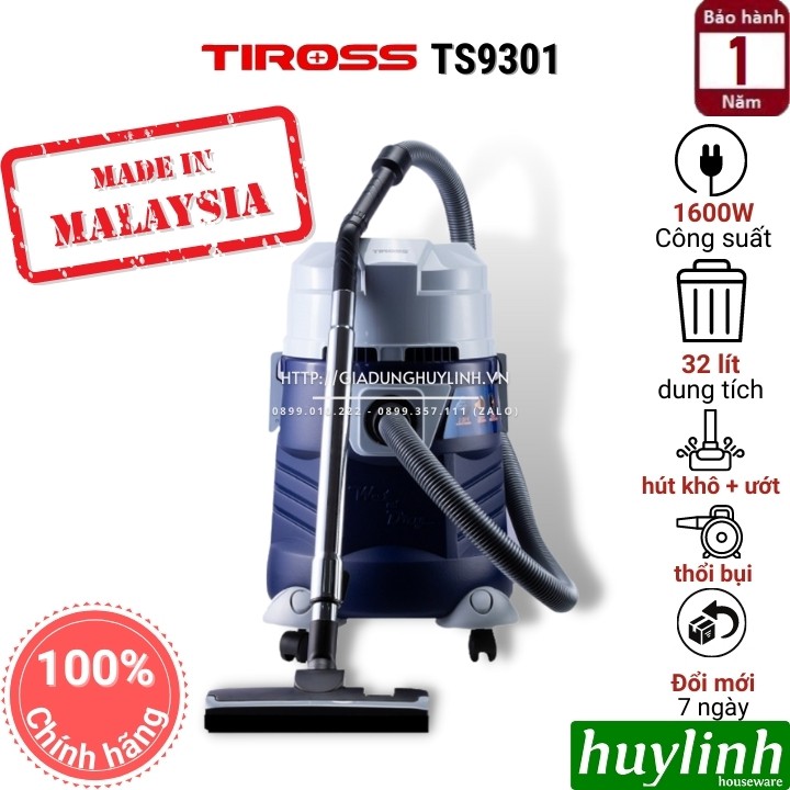 [Mã ELHA22 giảm 6% đơn 300K] Máy hút bụi công nghiệp Tiross TS9301 - 32 lít - Malaysia