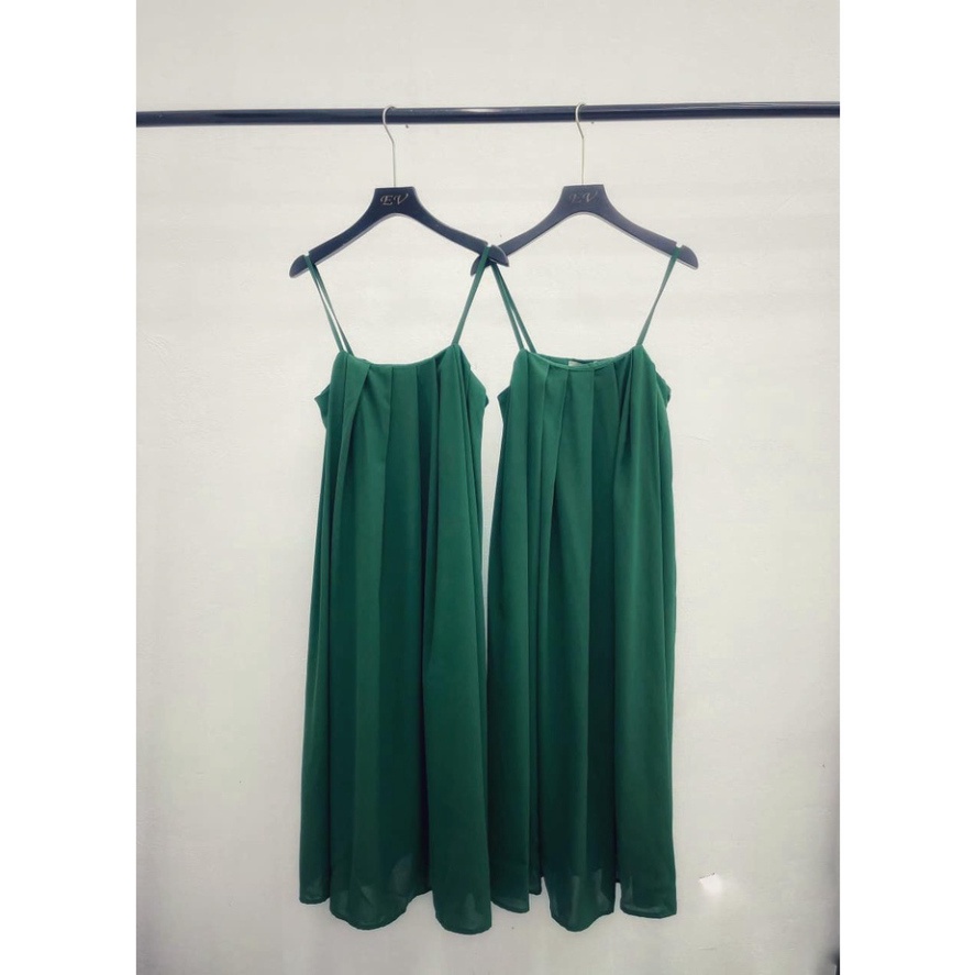 Đầm maxi 2 dây màu xanh rêu - mặc đi biển form rộng bầu mặc thoải mái - Sỉ