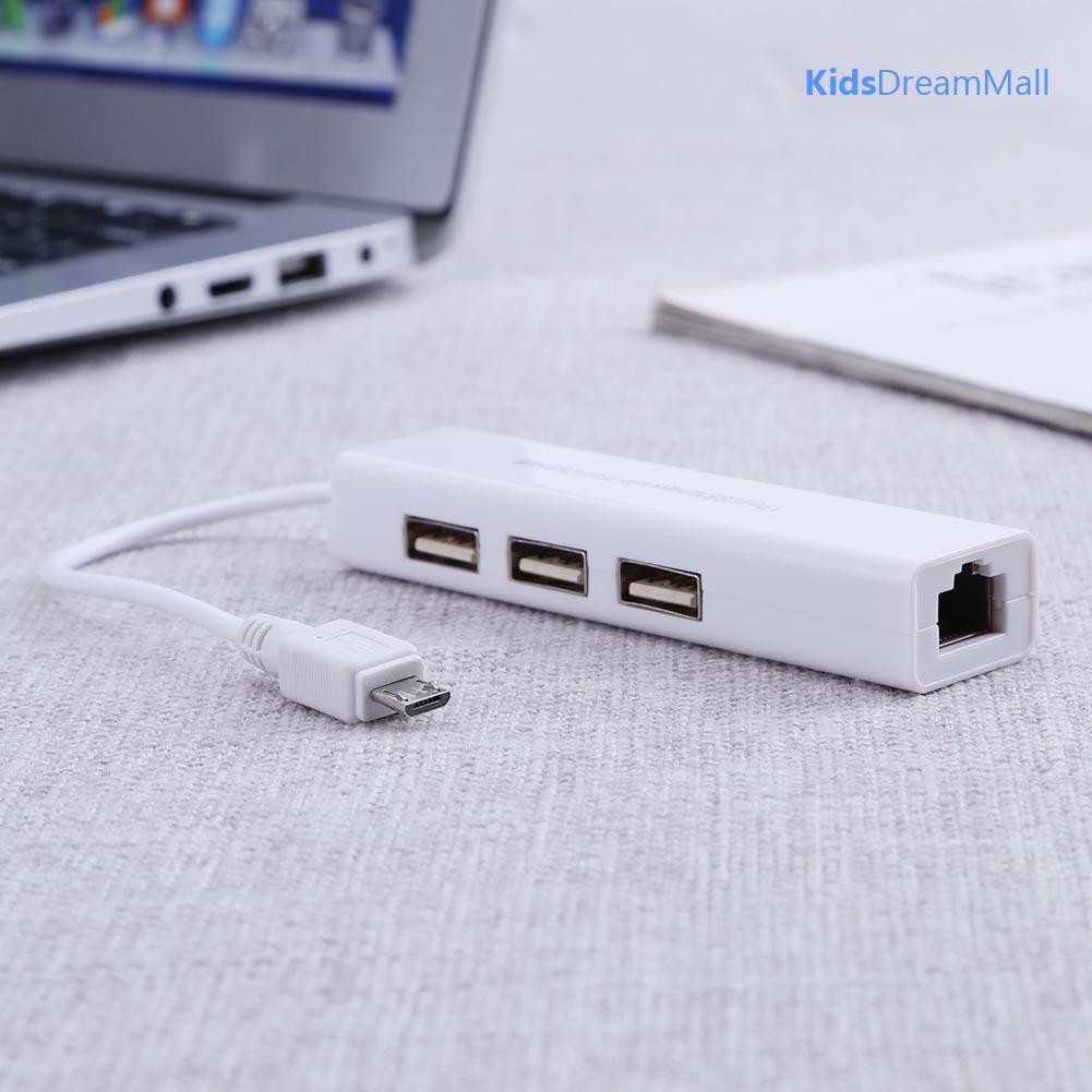 Đầu Chia 3 Cổng Usb 2.0 Hub 10 / 100mb Micro Usb Sang Rj45 Lan